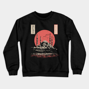 Istanbul Mosque in Serene Ukiyo-e Style Crewneck Sweatshirt
