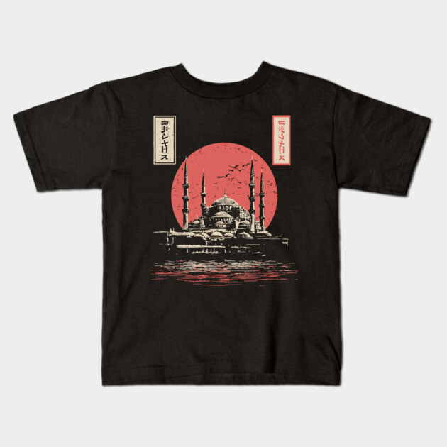 Istanbul Mosque in Serene Ukiyo-e Style Kids T-Shirt by TuncGK