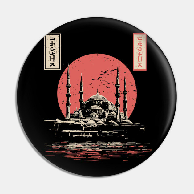 Istanbul Mosque in Serene Ukiyo-e Style Pin by TuncGK