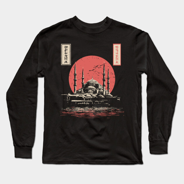 Istanbul Mosque in Serene Ukiyo-e Style Long Sleeve T-Shirt by TuncGK