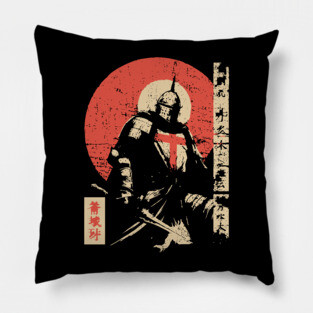 Crusader Knight as a Japanese Woodblock Warrior Pillow
