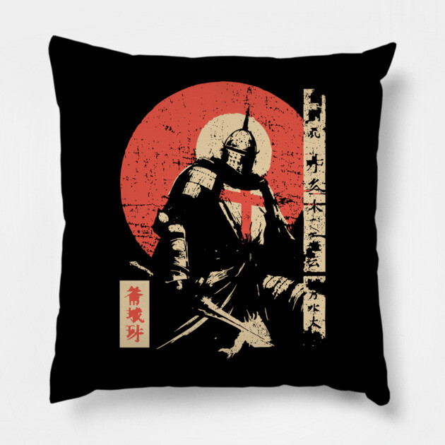 Crusader Knight as a Japanese Woodblock Warrior Pillow by TuncGK