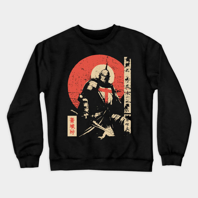 Crusader Knight as a Japanese Woodblock Warrior Crewneck Sweatshirt by TuncGK
