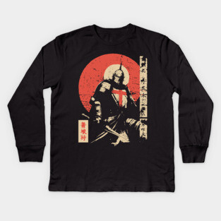 Crusader Knight as a Japanese Woodblock Warrior Kids Long Sleeve T-Shirt