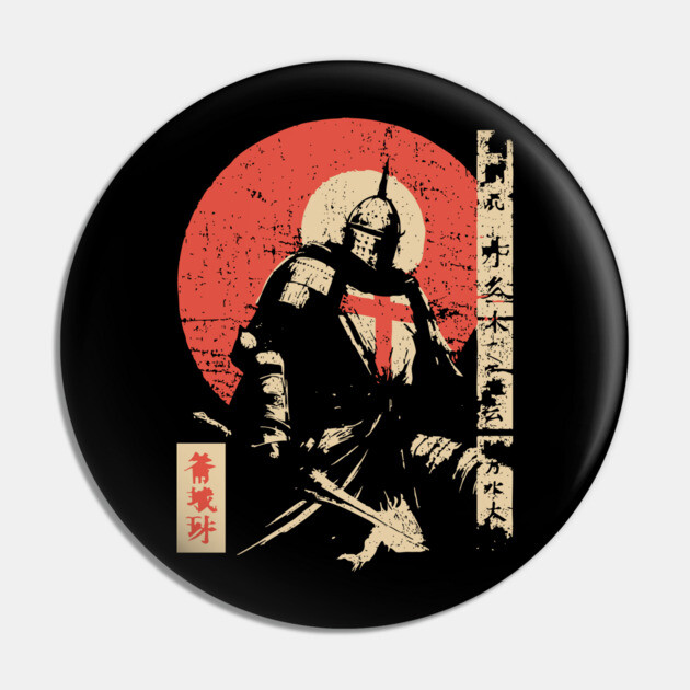 Crusader Knight as a Japanese Woodblock Warrior Pin by TuncGK