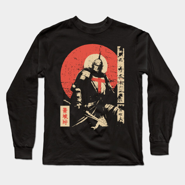 Crusader Knight as a Japanese Woodblock Warrior Long Sleeve T-Shirt by TuncGK