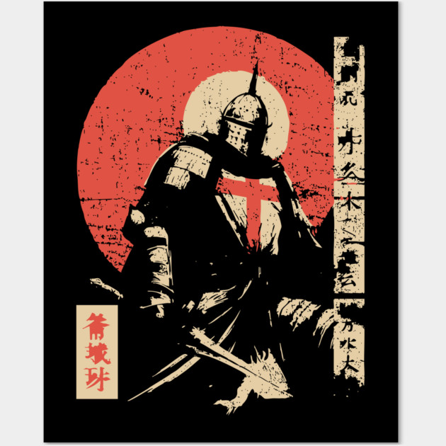 Crusader Knight as a Japanese Woodblock Warrior Wall Art by TuncGK