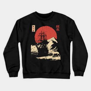Arctic Explorer Ship in Ukiyo-e Style Crewneck Sweatshirt