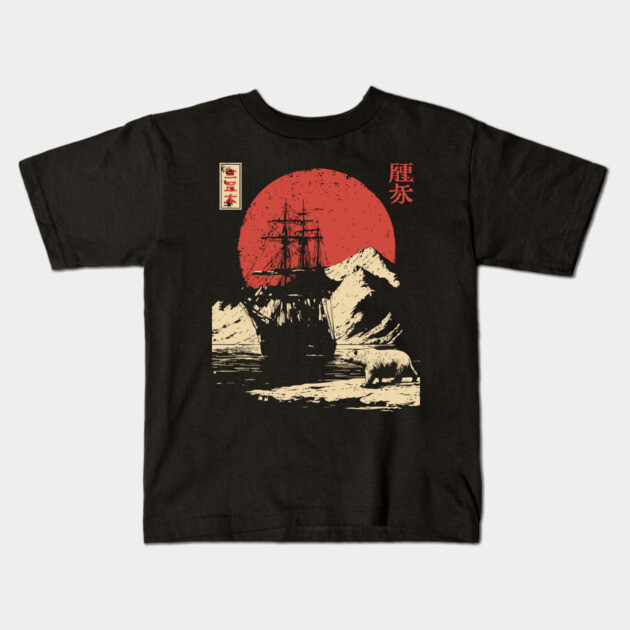Arctic Explorer Ship in Ukiyo-e Style Kids T-Shirt by TuncGK