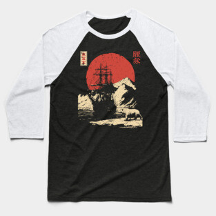 Arctic Explorer Ship in Ukiyo-e Style Baseball T-Shirt