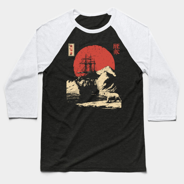 Arctic Explorer Ship in Ukiyo-e Style Baseball T-Shirt by TuncGK