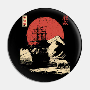 Arctic Explorer Ship in Ukiyo-e Style Pin