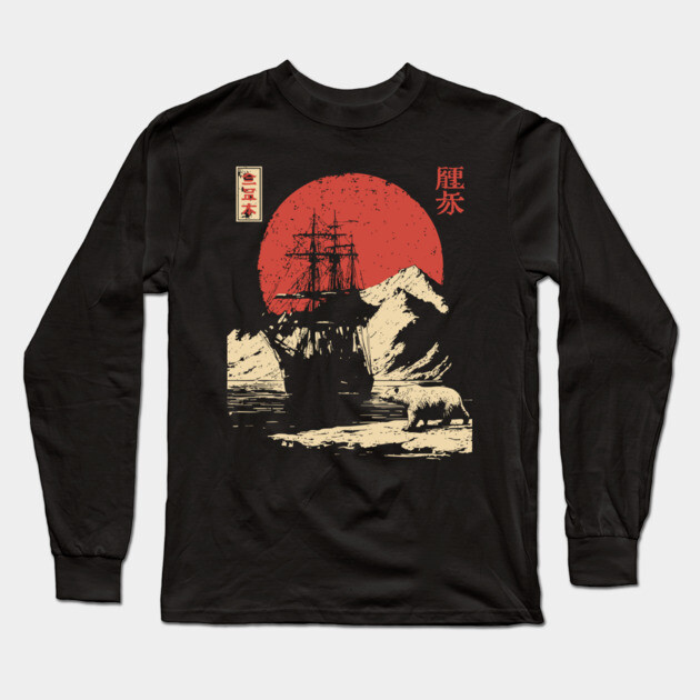 Arctic Explorer Ship in Ukiyo-e Style Long Sleeve T-Shirt by TuncGK