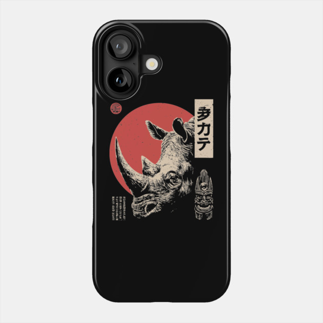 Rhino Spirit and Tribal Mask in Ukiyo-e Phone Case by TuncGK