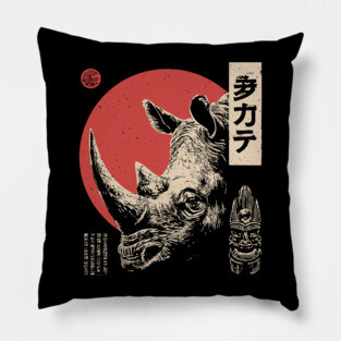 Rhino Spirit and Tribal Mask in Ukiyo-e Pillow