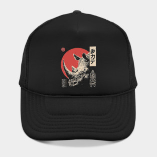 Rhino Spirit and Tribal Mask in Ukiyo-e Hat