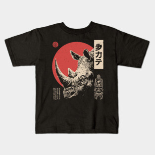 Rhino Spirit and Tribal Mask in Ukiyo-e Kids T-Shirt