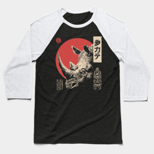 Rhino Spirit and Tribal Mask in Ukiyo-e Baseball T-Shirt