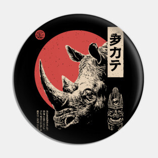 Rhino Spirit and Tribal Mask in Ukiyo-e Pin