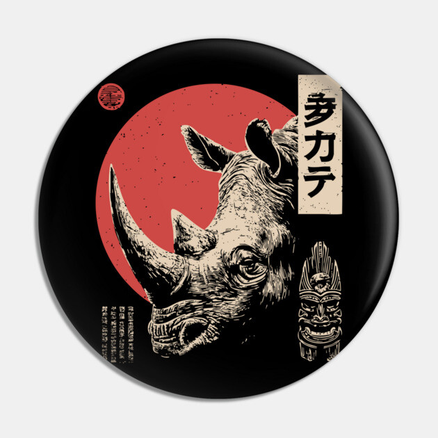 Rhino Spirit and Tribal Mask in Ukiyo-e Pin by TuncGK