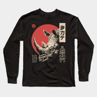 Rhino Spirit and Tribal Mask in Ukiyo-e Long Sleeve T-Shirt
