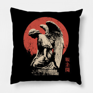 Weeping Angel in Japanese Woodblock Style Pillow