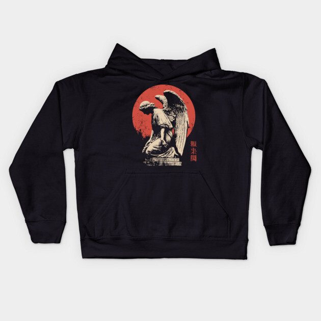 Weeping Angel in Japanese Woodblock Style Kids Hoodie by TuncGK
