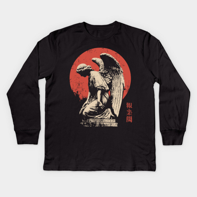 Weeping Angel in Japanese Woodblock Style Kids Long Sleeve T-Shirt by TuncGK