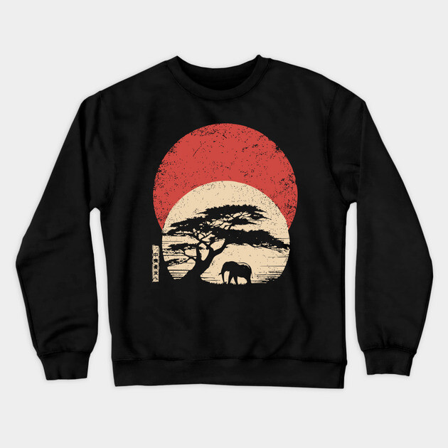 African Savannah in Japanese Woodblock Serenity Crewneck Sweatshirt by TuncGK