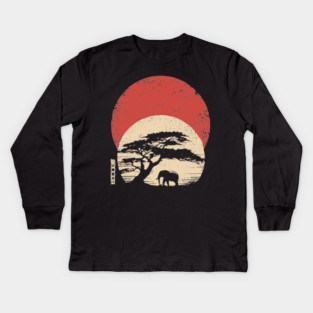 African Savannah in Japanese Woodblock Serenity Kids Long Sleeve T-Shirt