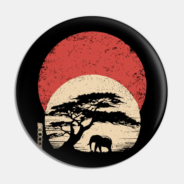 African Savannah in Japanese Woodblock Serenity Pin by TuncGK