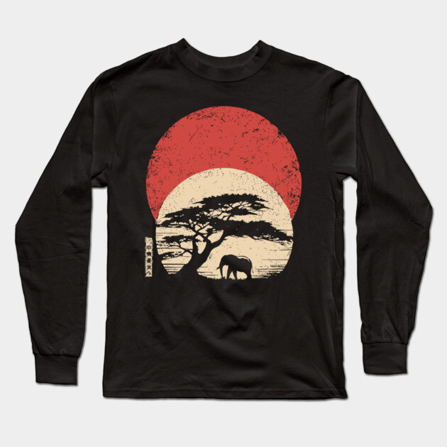 African Savannah in Japanese Woodblock Serenity Long Sleeve T-Shirt by TuncGK