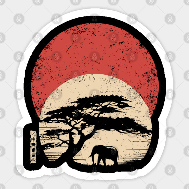 African Savannah in Japanese Woodblock Serenity Sticker by TuncGK