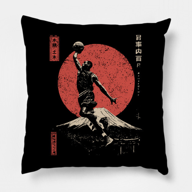 Slam Dunk over Mt. Fuji in Ukiyo-e Style Pillow by TuncGK