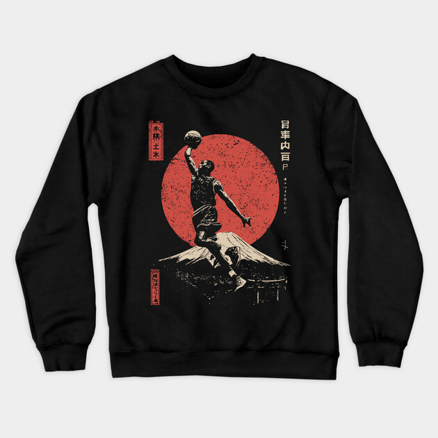 Slam Dunk over Mt. Fuji in Ukiyo-e Style Crewneck Sweatshirt by TuncGK