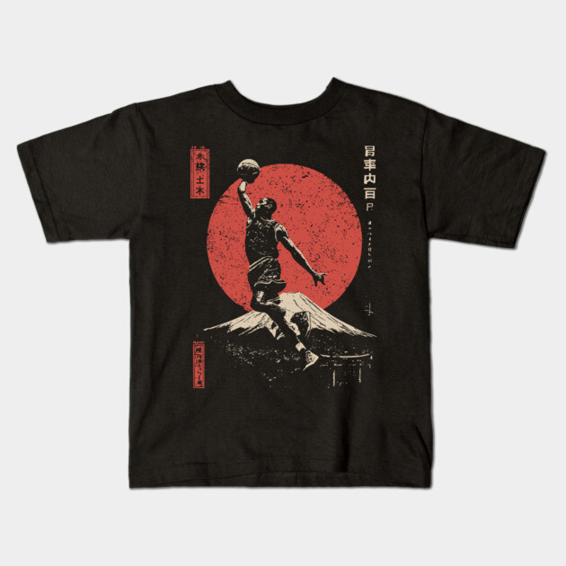 Slam Dunk over Mt. Fuji in Ukiyo-e Style Kids T-Shirt by TuncGK
