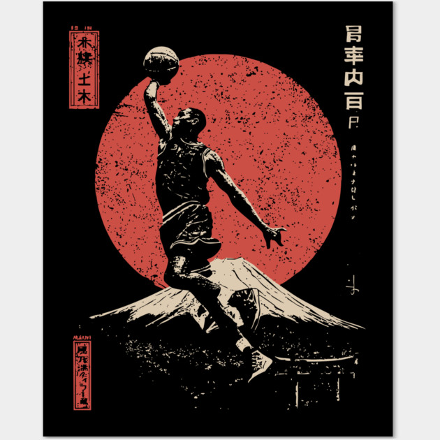 Slam Dunk over Mt. Fuji in Ukiyo-e Style Wall Art by TuncGK