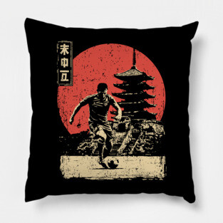Soccer Player and Pagoda in Japanese Style Pillow