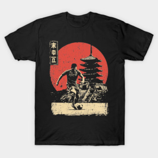 Soccer Player and Pagoda in Japanese Style T-Shirt