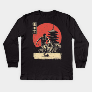 Soccer Player and Pagoda in Japanese Style Kids Long Sleeve T-Shirt