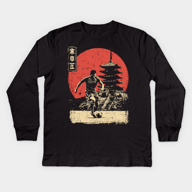 Soccer Player and Pagoda in Japanese Style Kids Long Sleeve T-Shirt by TuncGK