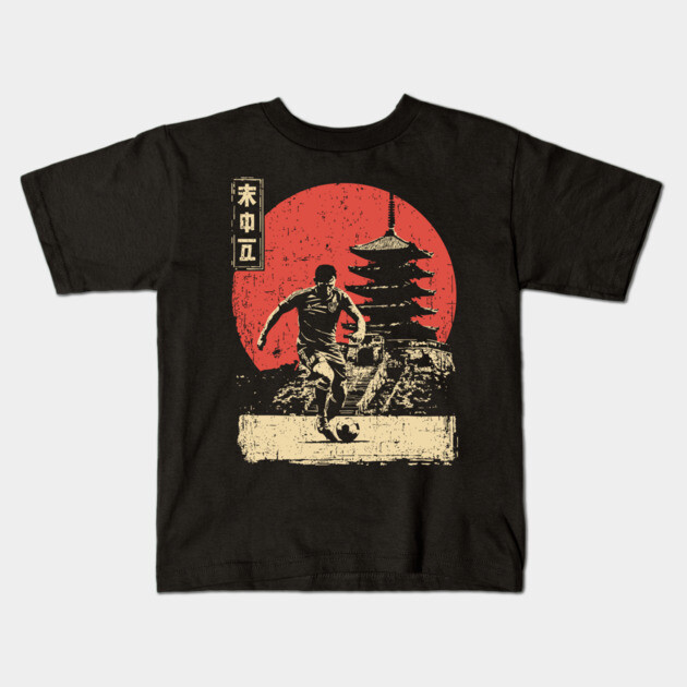 Soccer Player and Pagoda in Japanese Style Kids T-Shirt by TuncGK