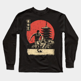 Soccer Player and Pagoda in Japanese Style Long Sleeve T-Shirt