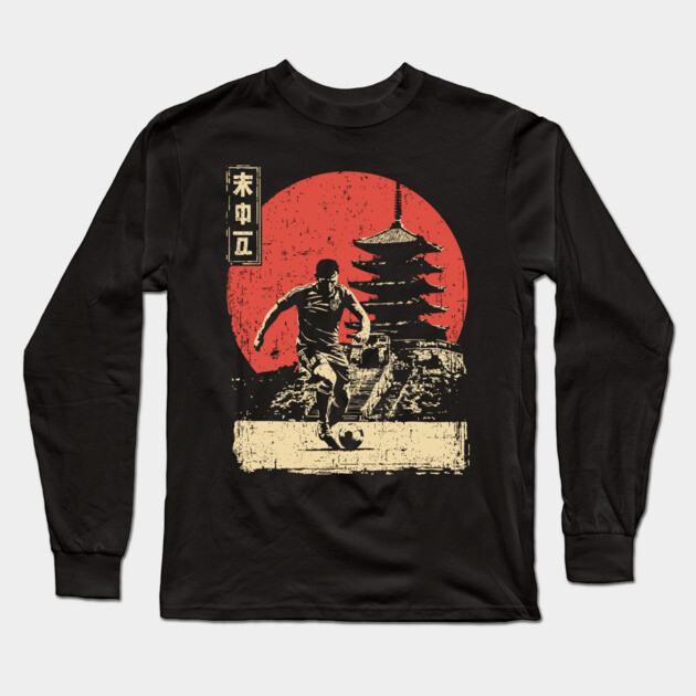 Soccer Player and Pagoda in Japanese Style Long Sleeve T-Shirt by TuncGK