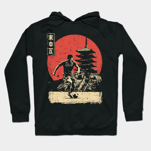 Soccer Player and Pagoda in Japanese Style Hoodie by TuncGK