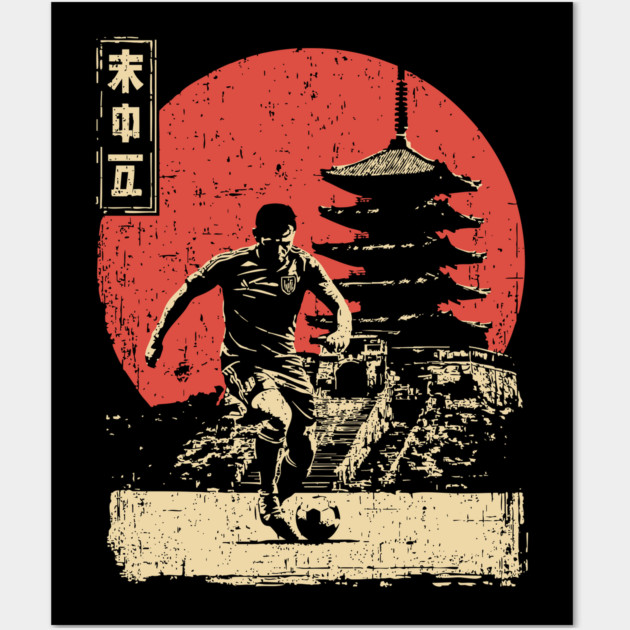 Soccer Player and Pagoda in Japanese Style Wall Art by TuncGK