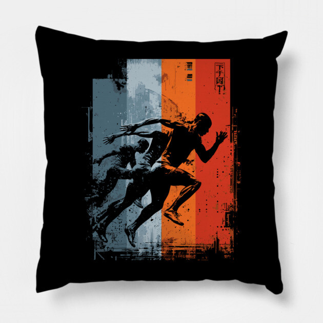 Retro Sprinters in Motion | Speed, Power, and Motivation Pillow by TuncGK