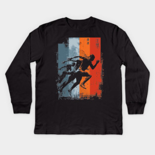 Retro Sprinters in Motion | Speed, Power, and Motivation Kids Long Sleeve T-Shirt