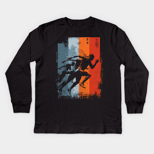 Retro Sprinters in Motion | Speed, Power, and Motivation Kids Long Sleeve T-Shirt by TuncGK