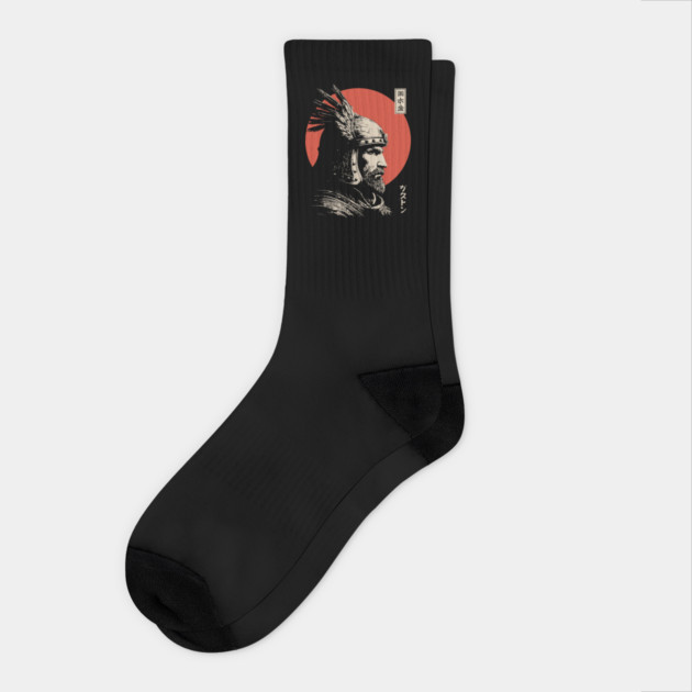 Steppe Warrior in Japanese Ukiyo-e Portrait Style Socks by TuncGK